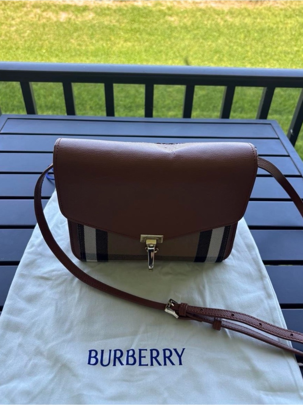 Burberry Brown Leather Crossbody with Signature Check Panels